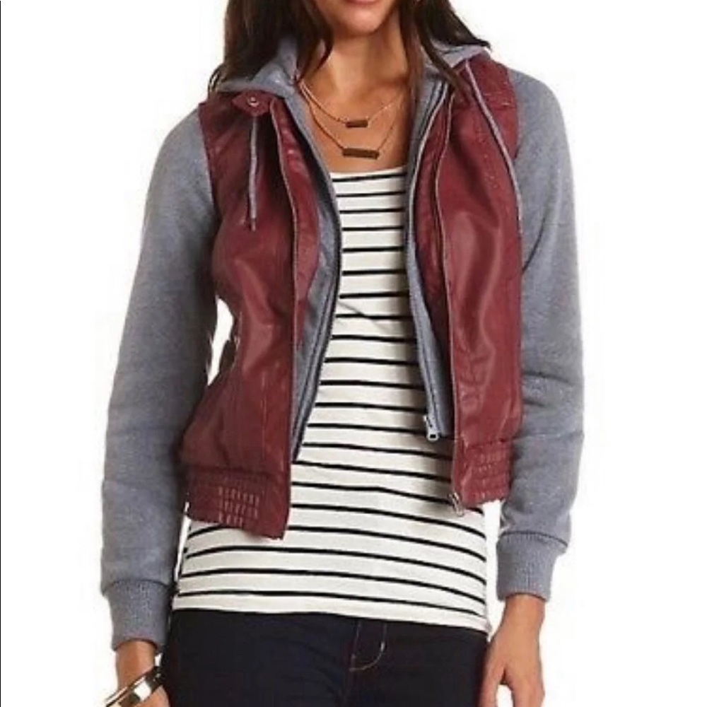 Layered Faux Leather Hoodie